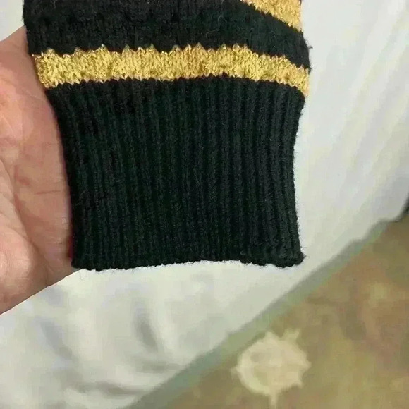 Woman Sweater Black & Gold Horizontal Stripe Long Sleeve Crew Neck Pullover 14 - Picture 4 of 9